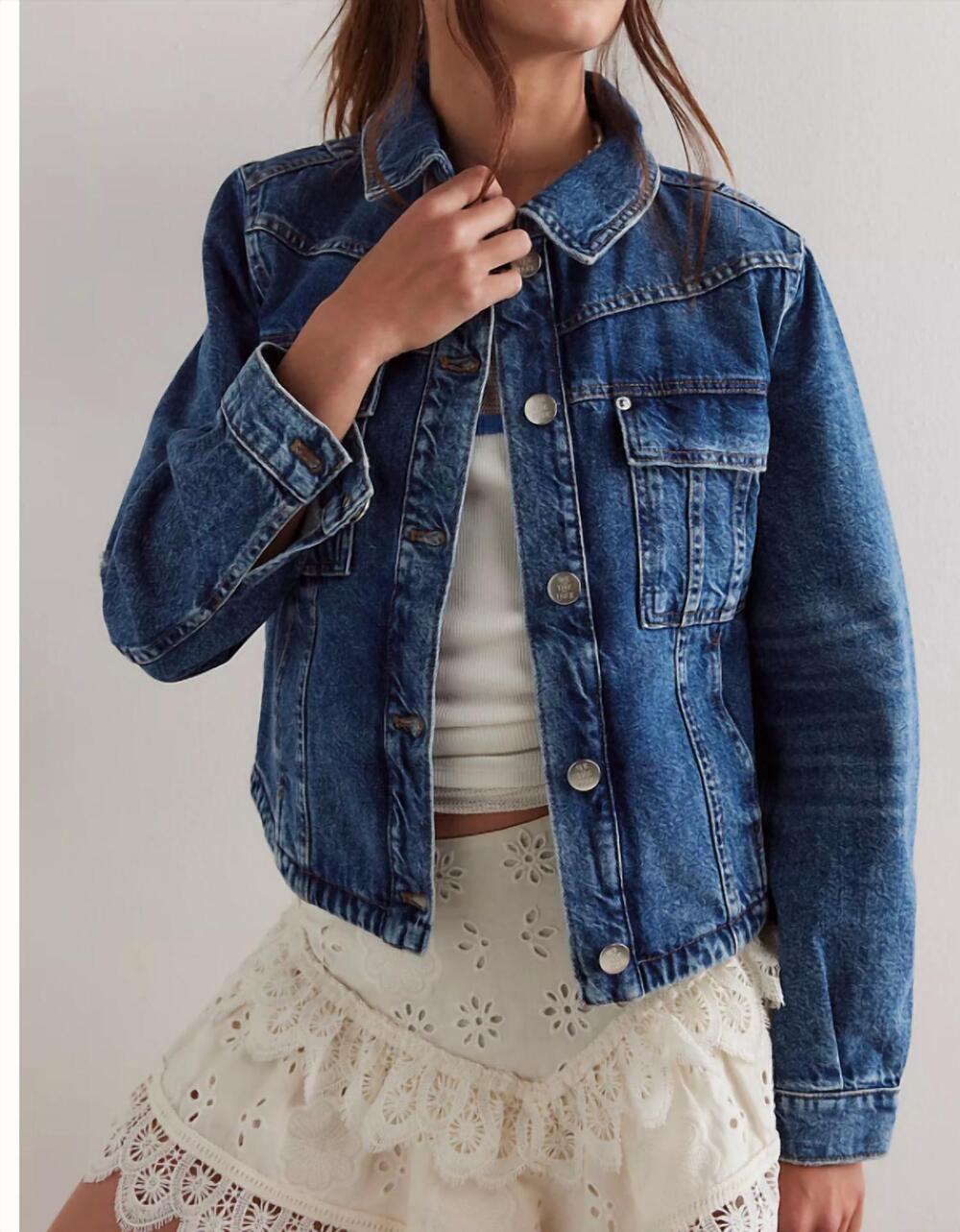 NEW FREE PEOPLE women's jade denim jacket in blue